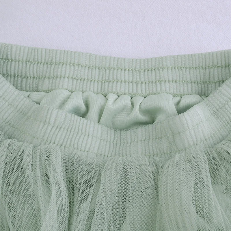 

sweet style mesh women skirts 2020 solid green A-line knee-length office lady elegant skirts top quality