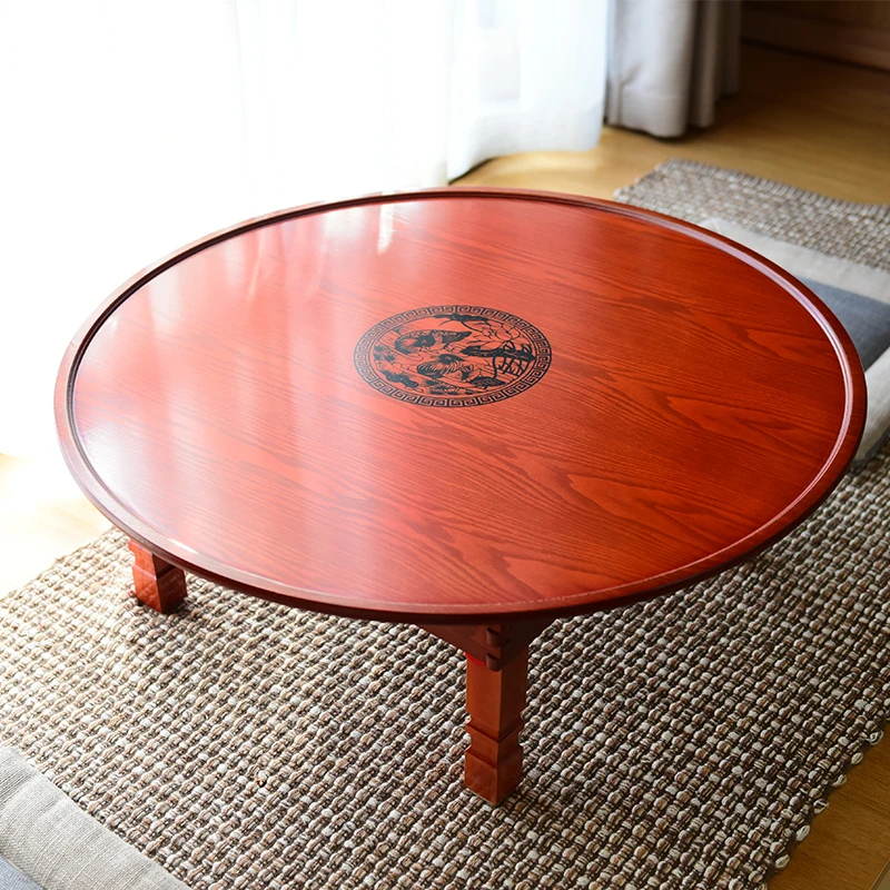 

60-90cm Round Korean Coffee Table Folding Leg Asia Antique Furniture Floor Table for Dinning Traditional Living Room Wood Table