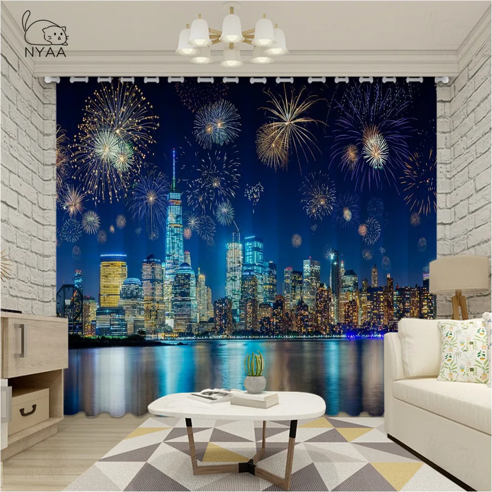 

New York Curtains Decor NYC Over Manhattan From Top Of Skyscrapers Urban Global Culture Living Room Ultra-thin Micro Shading