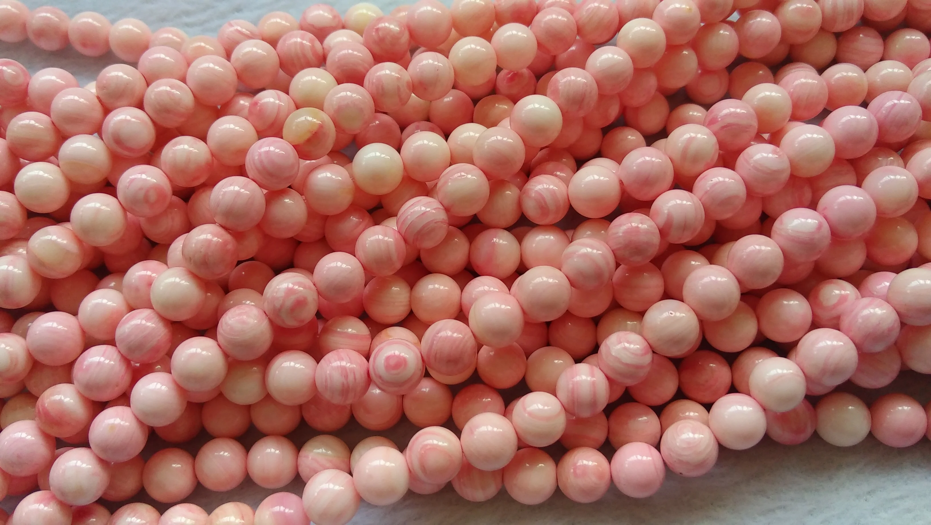 

2strands 16" Pink Sea Shell Beads,Natural Cream Pink Queen Conch Shell Beads Button Rondelles,round ball Spacer Beads 6-8mm