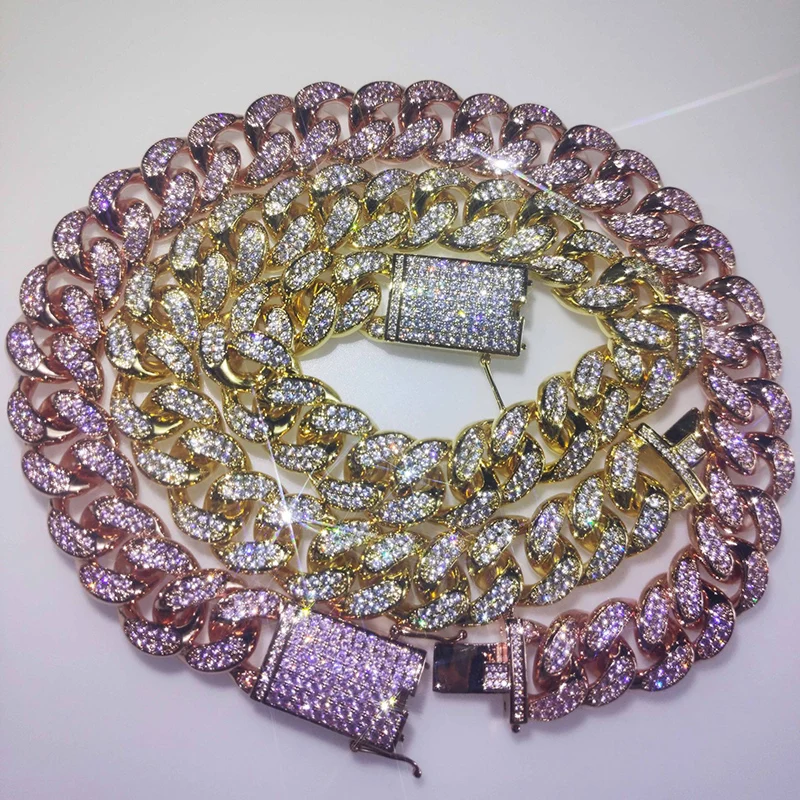 18 мм хип хоп Bling Iced Out полный кубический цирконий проложили Золото Цвет Нержавеющая сталь кубинские звенья цепи браслеты для мужчин рэппер ювелирные изделия