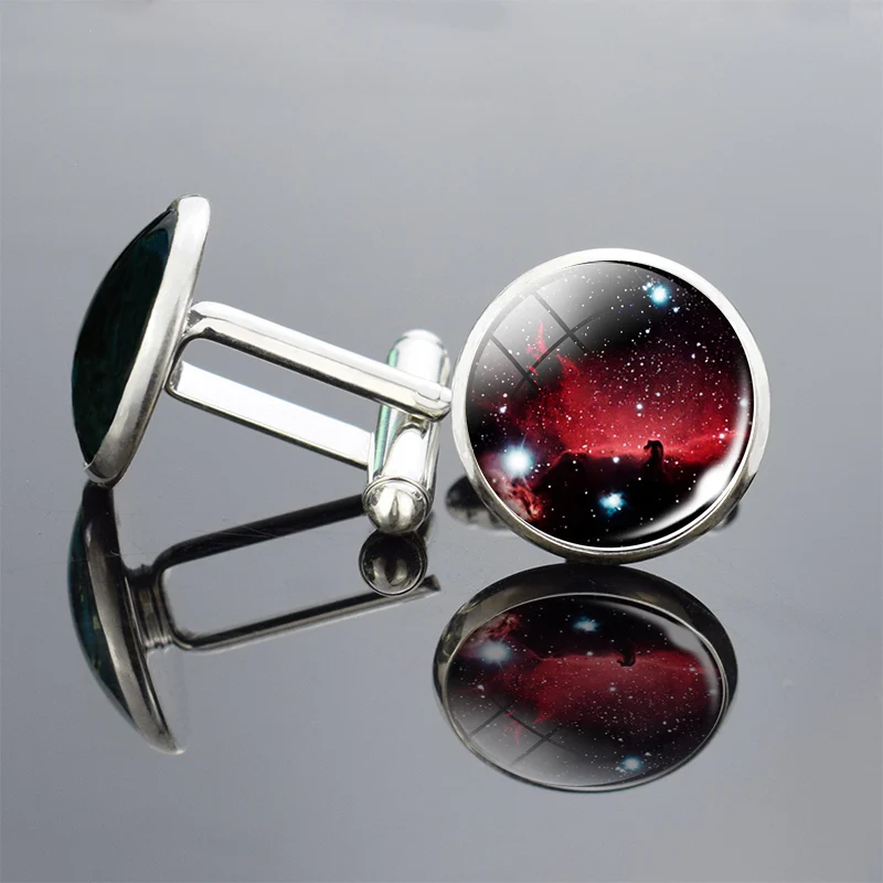 Запонки ручной работы простой дизайн туманность галактика Вселенная земля