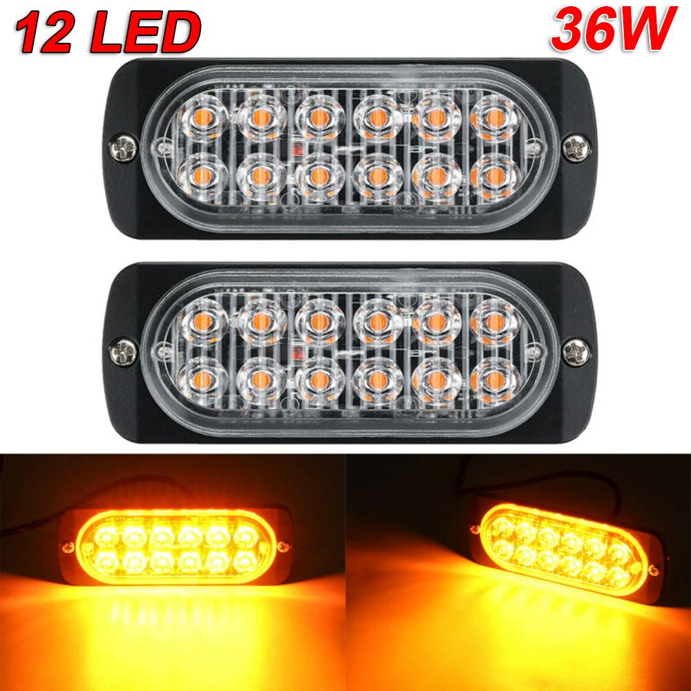 

12 LED Bright lights Amber Beacon Car Set Warning 36W Auto Bulb Hazard