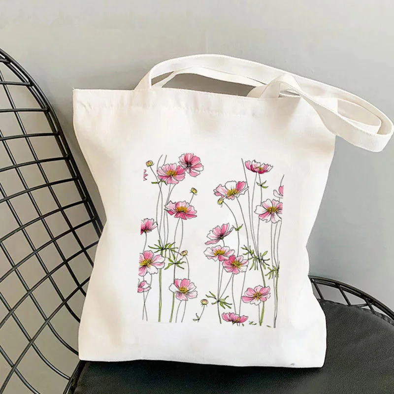 

2021 сумка-шоппер с розовым цветочным принтом космос, женская сумка-шоппер в стиле Харадзюку, Женская холщовая сумка-шоппер на плечо