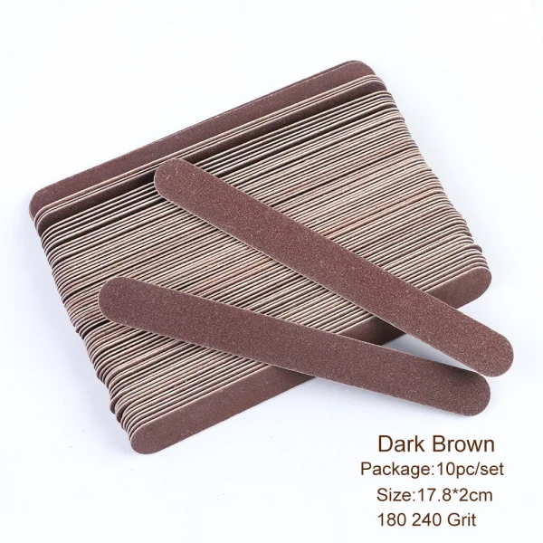 Dark Brown 10 шт. профессиональные пилки для ногтей 180/240 зернистость наждачная бумага деревянный для педикюра Полировка буфера двухсторонняя палочка Инструменты для маникюра LA1542 - Цвет: Dark Brown