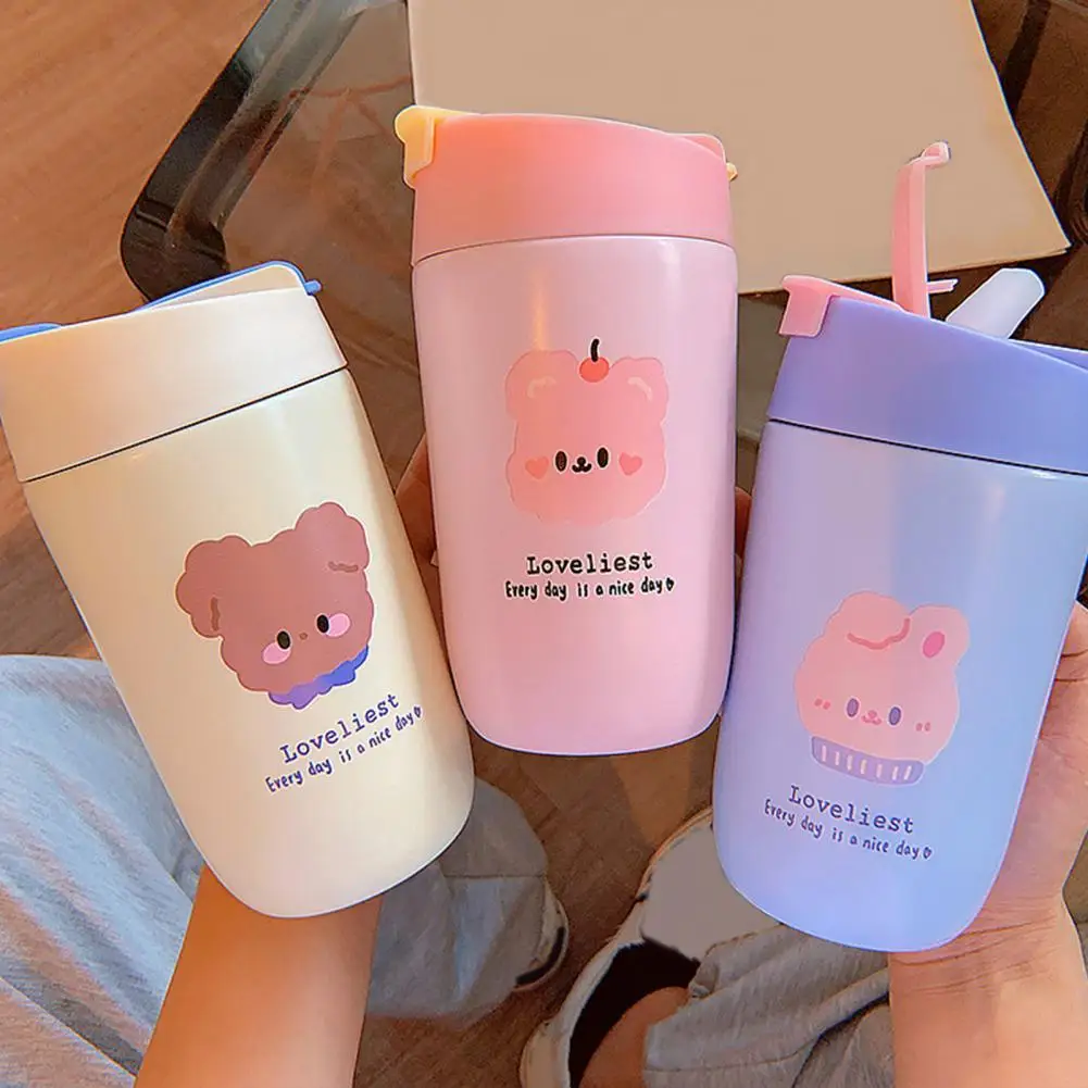 

350ml/500ml Kids Water Bottle Built-in Straw Large Capacity Stainless Steel Vacuum Insulated Drink Bottle