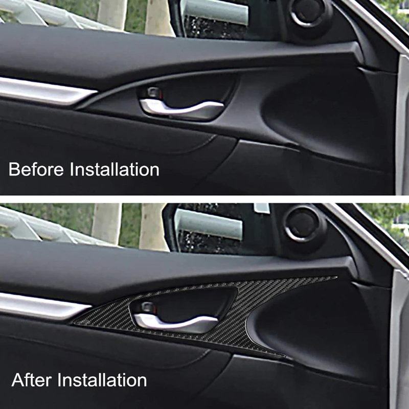 

Carbon Fiber Door Handle Bowl Cover Trim Interior Door Bowl Panel Door Decorations for 10Th Gen Honda Civic 2016-2020