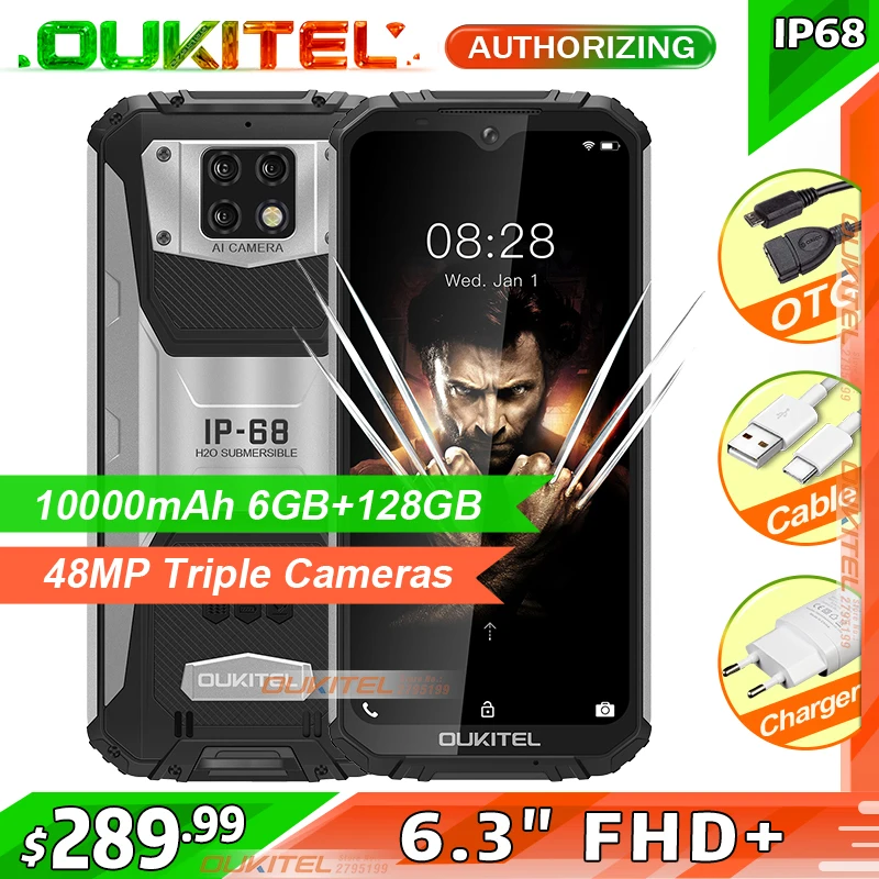 

Смартфон OUKITEL WP6, 6 ГБ + 128 ГБ, 10000 мАч, IP68, водонепроницаемый телефон, тройная задняя камера 48 МП