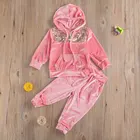 Бархатный костюм для младенцев свитер с капюшоном и блестками + брюки весенне-осенняя одежда в рубчик с вышивкой и блестками