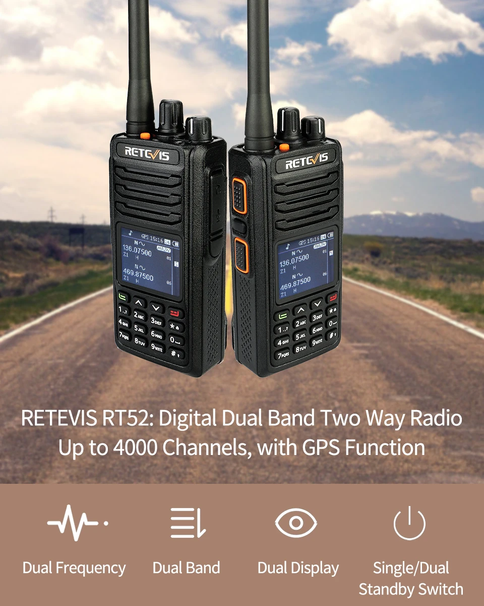 2 шт. Retevis RT52 Цифровой Dual Band gps DMR радио портативная рация VHF UHF Dual PTT до 4000 Каналы радиолюбителей КВ трансивер