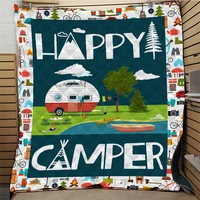 3d printed happy camping quilt blanket camper bus theme kids adult bedding throw soft warm blanket with cotton all seasons quilt