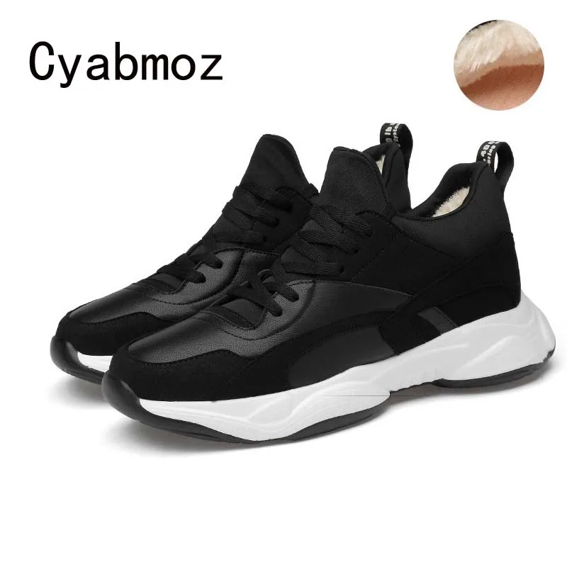 

Мужские зимние теплые кожаные кроссовки, увеличивающие рост, на невидимом каблуке 6 см, повседневная обувь, увеличивающая рост мужская обув...