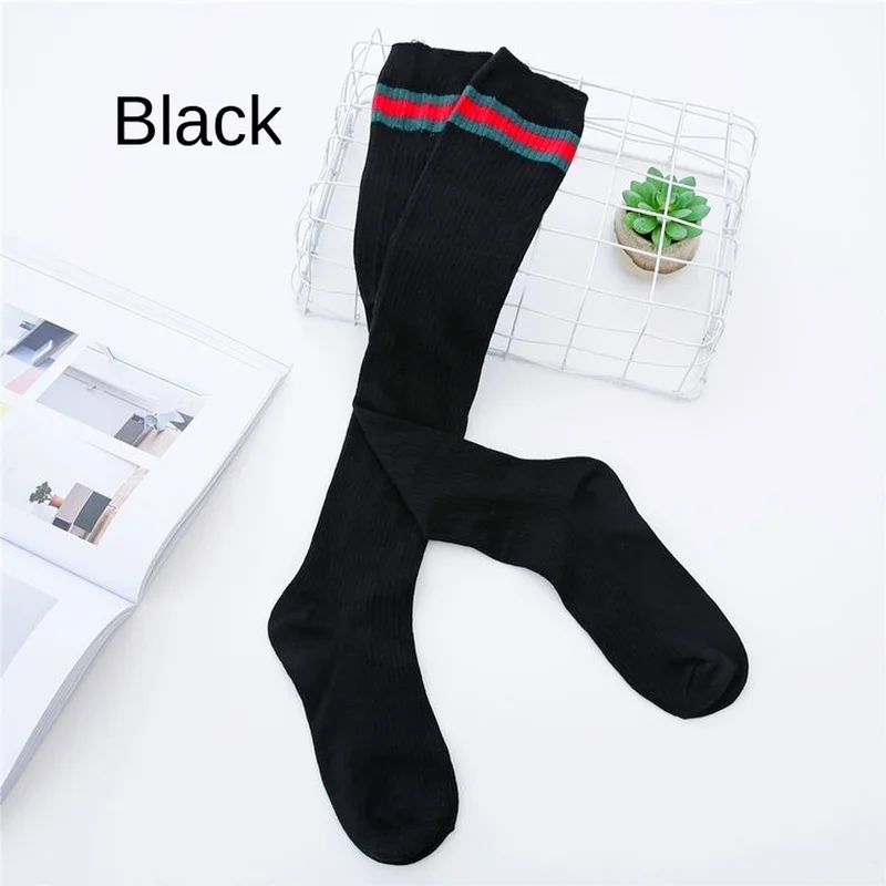 

Autumn and Winter New Cotton Striped Over-the-knee Stockings Female Japanese Thin Student Thigh Socks Double Needle Black Socks