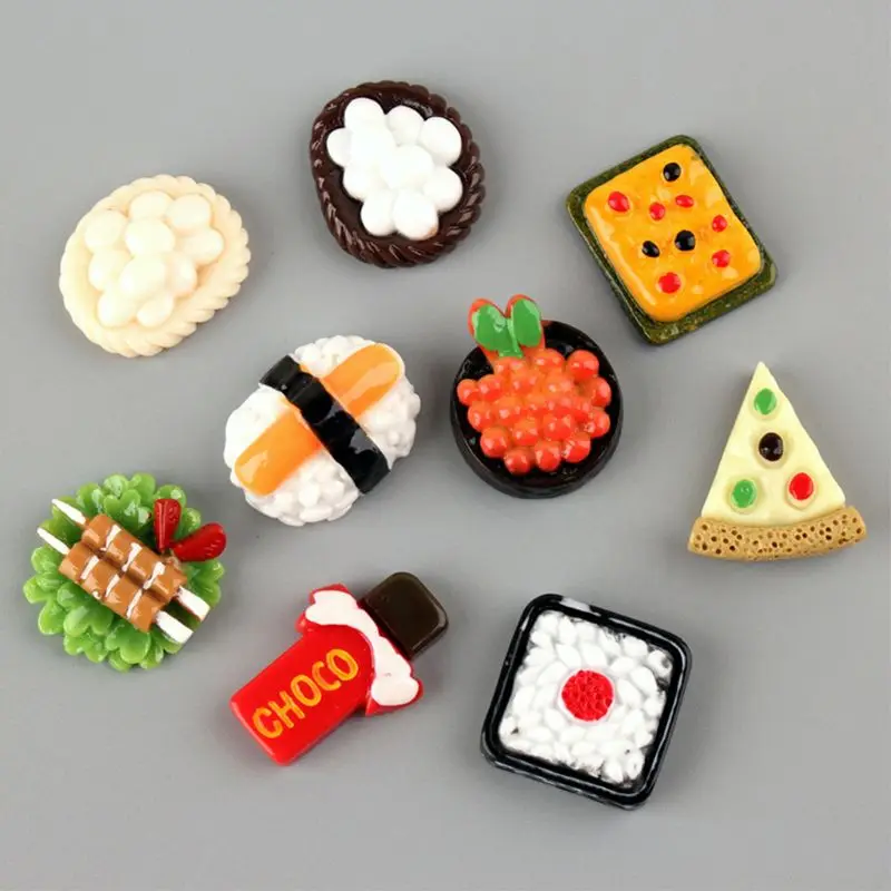 

30Pcs Japanese Sushi Pizza Resin Cabochon Kawaii Miniature Flatback Rice Roll Pretend Play Embellishments DIY Phonecase