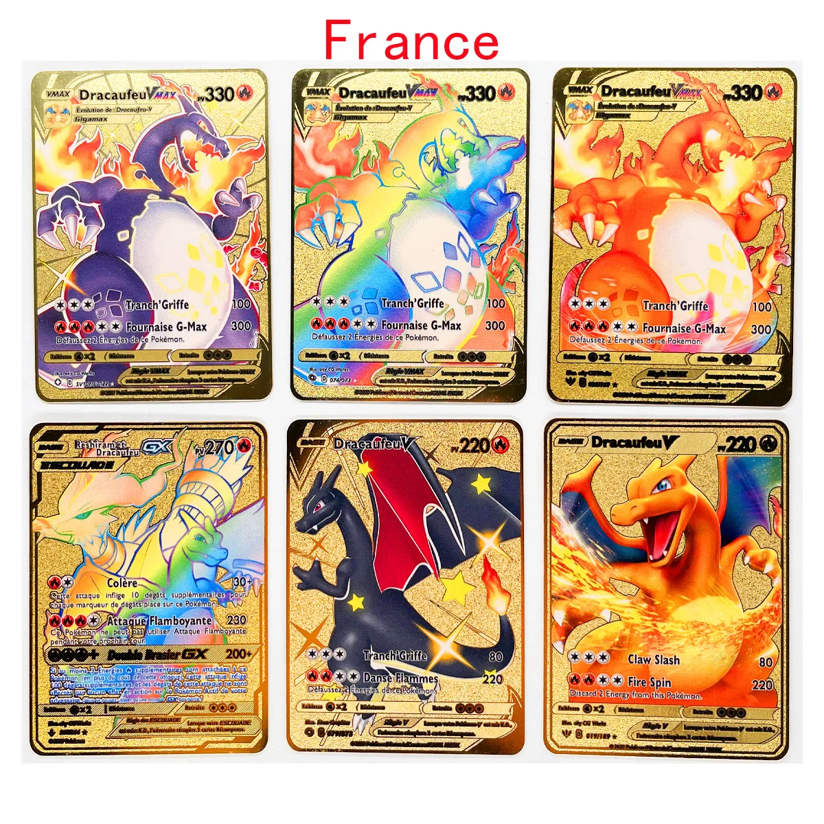 

Pokémon PTCG GX/VMAX Pikachu/Jenny Turtle/Dream/Little Fire Dragon French Version Metal Card Children's Gift Toy （Not Original）