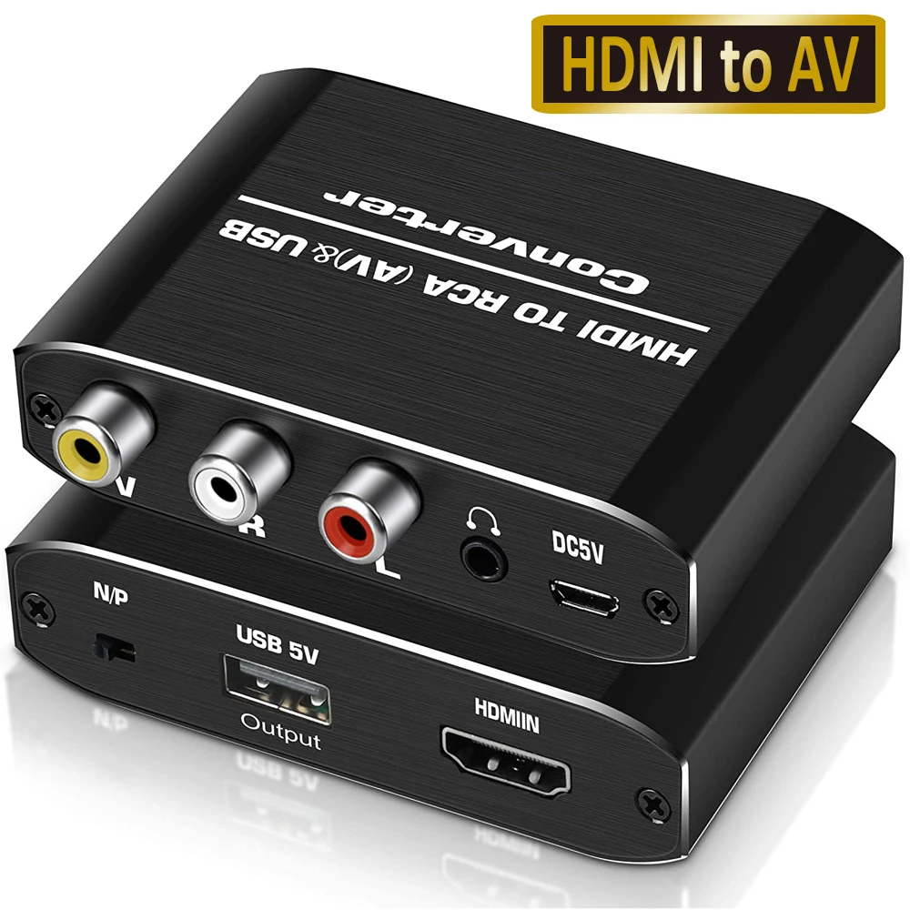 

Navceker HDMI-compatible to RCA Converter AV/CVSB L/R Video Box HD 1080P 1920*1080 60Hz HDMI2AV Support NTSC PAL Output HDMIToAV