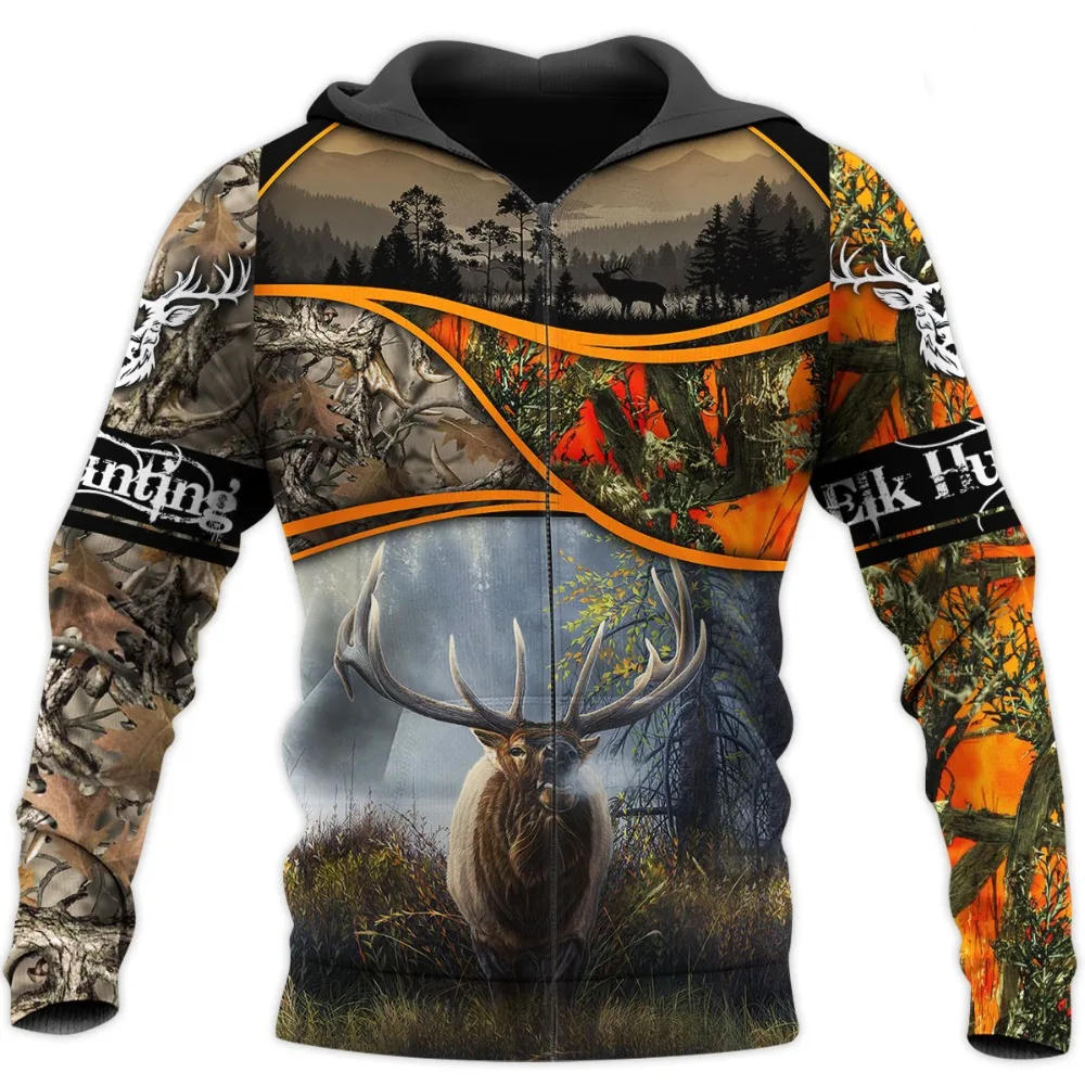 

3D Printed Elk Hunting Animal Hoodie Harajuku Sweatshirt Streetwear autumn hoodies Unisex Casual jacket Tracksuits RS-133