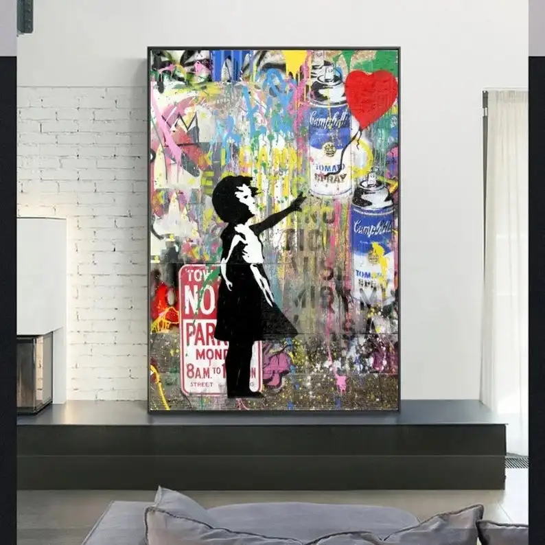 

Banksy Baloon Girl Graffiti 100% Hand Painted Canvas Oil Painting, Modern Pop Art, NOT PRINT