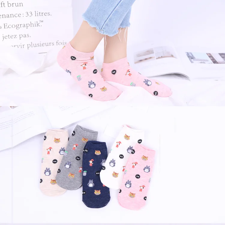 Летние женские носки из хлопка с рисунком Тоторо Kawaii Cat Umbrella Chinchillas Little Totoro