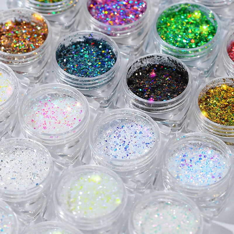 

12pcs Laser Nail Glitter Holographics Nail Art Powder Sequins Charms Flakes Paillette Sparkly Pigment Dust Nail Art Decorations