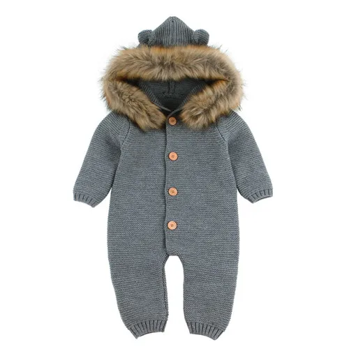 gray with fur Детские трикотажные Комбинезоны Для Носки с рисунком медведя из мультика вязаный зимний и осенний свитер для новорожденных мальчиков комбинезоны одежда зимняя одежда с длинными рукавами для малышей в стиле «Человек-паук» Детский свитер детская одежда Наименование товара - Цвет: gray with fur