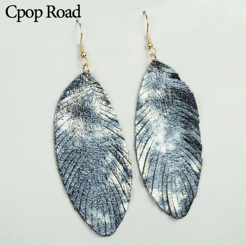 Cpop Trendy Glitter Genuine Leather Earrings Women Nature Shiny Feather Elegant Tassel Dangle Fashion Jewelry Wholesale | Украшения и