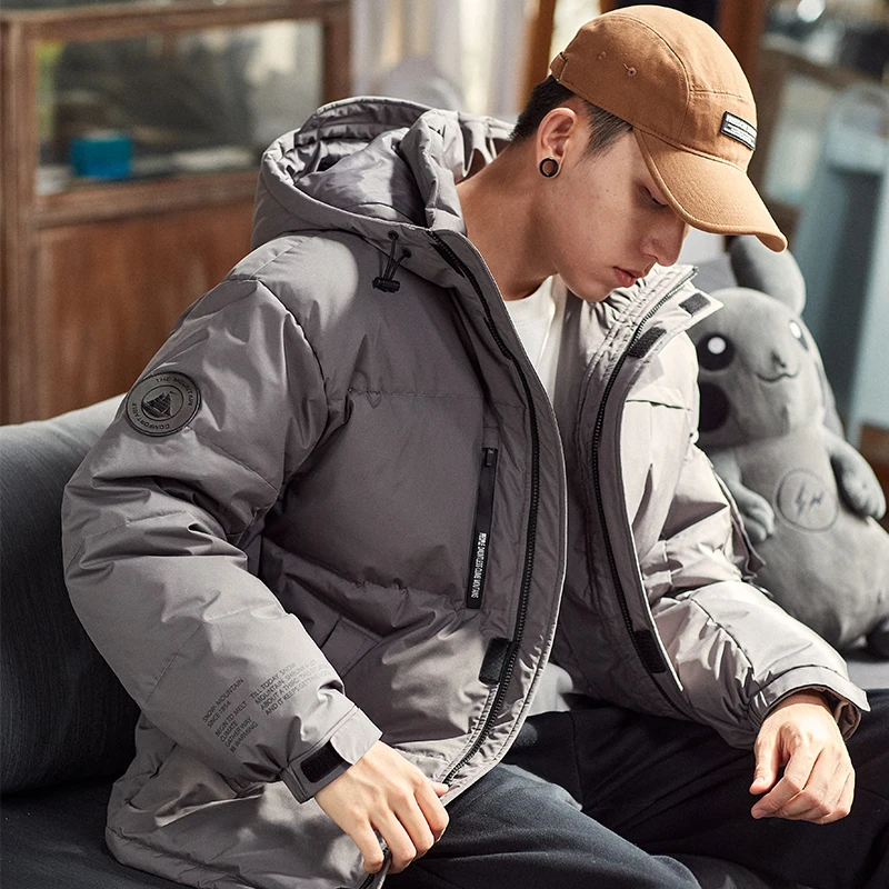 Winter New down Jacket Men's Short Hood Thickened Korean Style Solid Color Trendy Men's Winter Coat