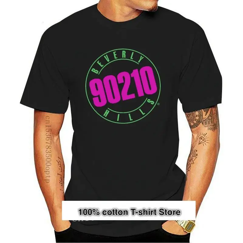 

Beverly Hills-Camiseta con Logo de neón, camiseta negra, 90210