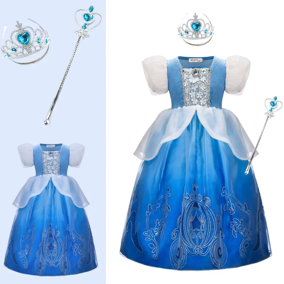 

2-9 Years Old Blue Halloween Party Costume Girl Party Dress Cinderella Cosplay Princess Clothing Toddler Girl Christmas Outfits