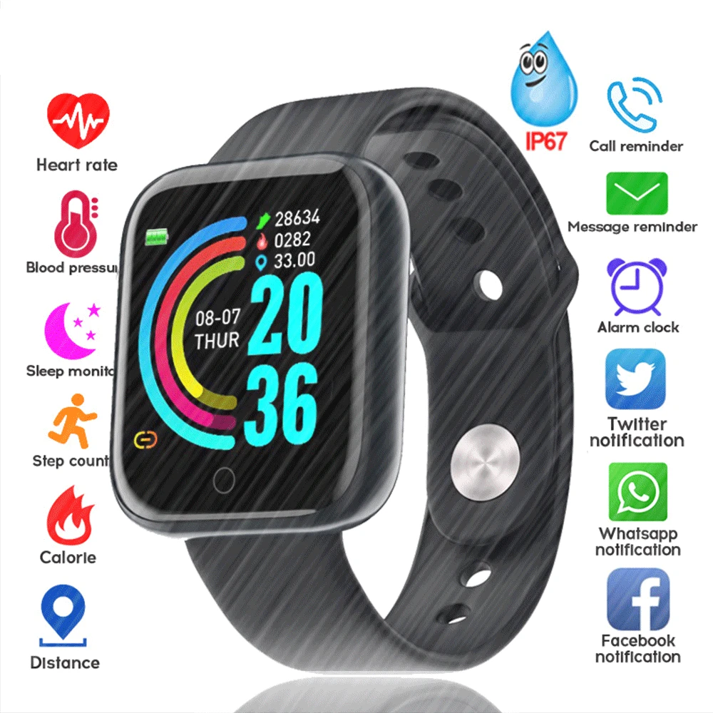 Y68 Смарт часы для мужчин IP67 Водонепроницаемый Smartwatch монитор сердечного ритма