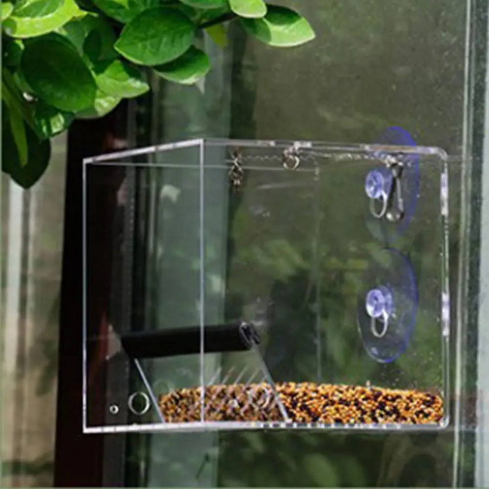 Подвесная кормушка для диких птиц оконная Крепкие присоски и съемный поднос