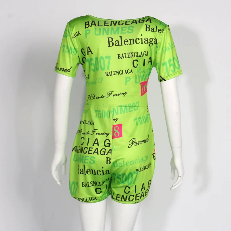 

wholesale and dropshipping Romper Women's Sexy Deep V Bodysuit Jumpsuit Print Short Sleeve Button Down Scoop Neck Tops Tracksuit