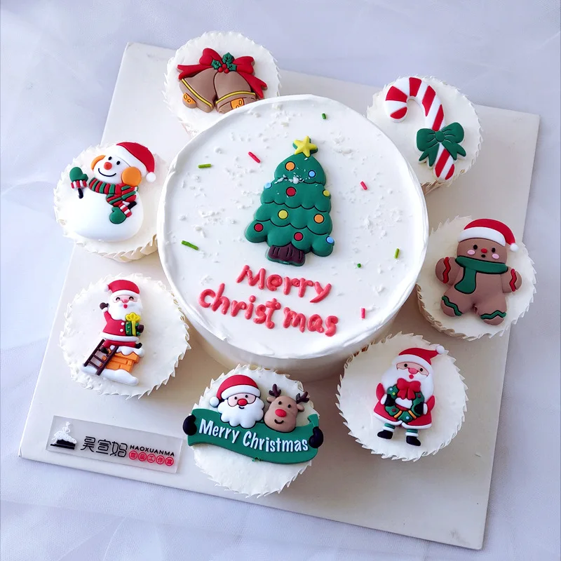 

Christmas Cake Topper Soft Gum Tree Santa Claus Elk Snowman Wreath Gingerbread Man Cupcake Dessert New Year Baby Baking Supplies