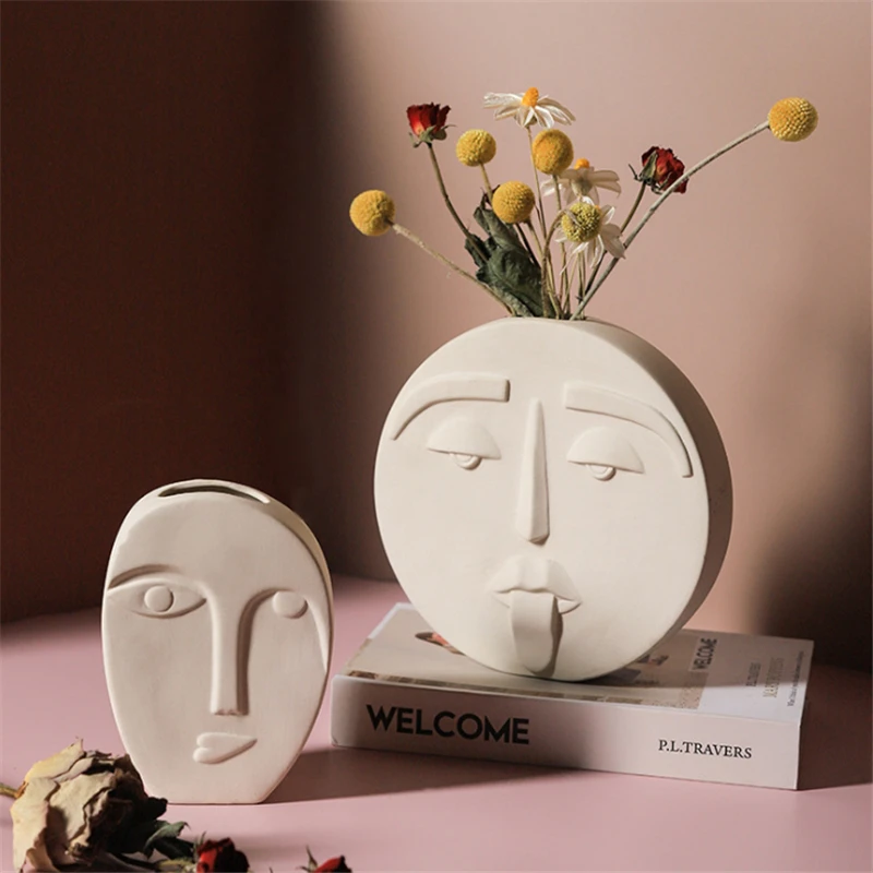 

Nordic Style Modern Face Mask Ceramic Vase Home Decoration Flower Vases Head Matte Table Flower Vase for Wedding Decoration