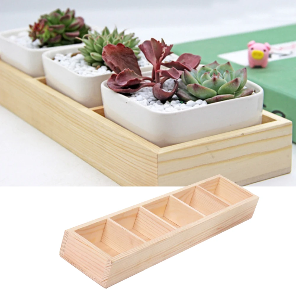 

5 Grids Planter Flower Pot Succulent Planting Wood Box Tray Rectangle Container Small Flowerpot