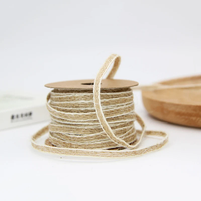 

10M/Roll Jute Burlap Rolls Hessian Ribbon With Lace Vintage Rustic Wedding Decoration Party DIY Crafts Christmas Gift Packaging