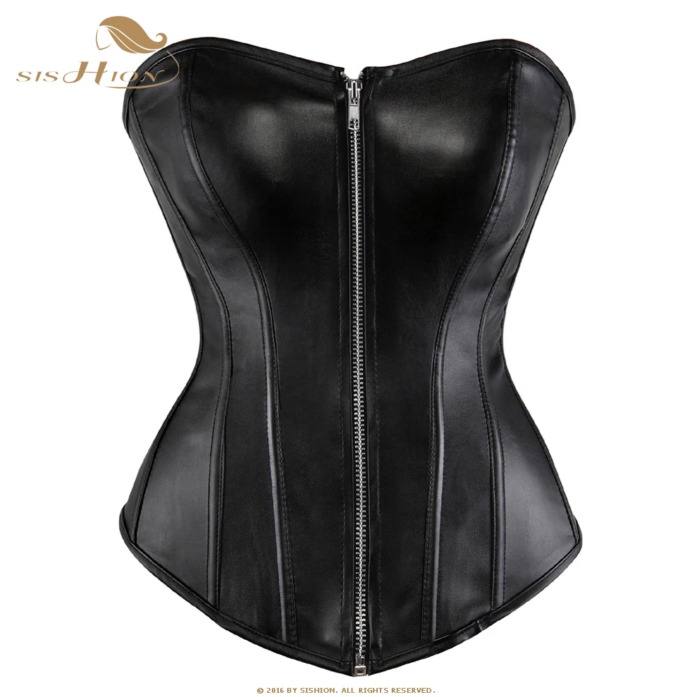 

Женские корсеты из искусственной кожи SISHION, красные бюстье, топы с застежкой-молнией, размеры 6XL, стандартные QZ0386