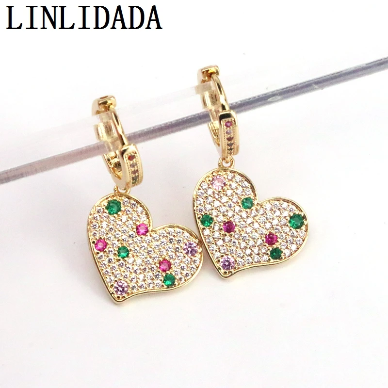 

3Pairs Women CZ Jewelry Gold Color Heart Dangle Earrings for party birthday gifts
