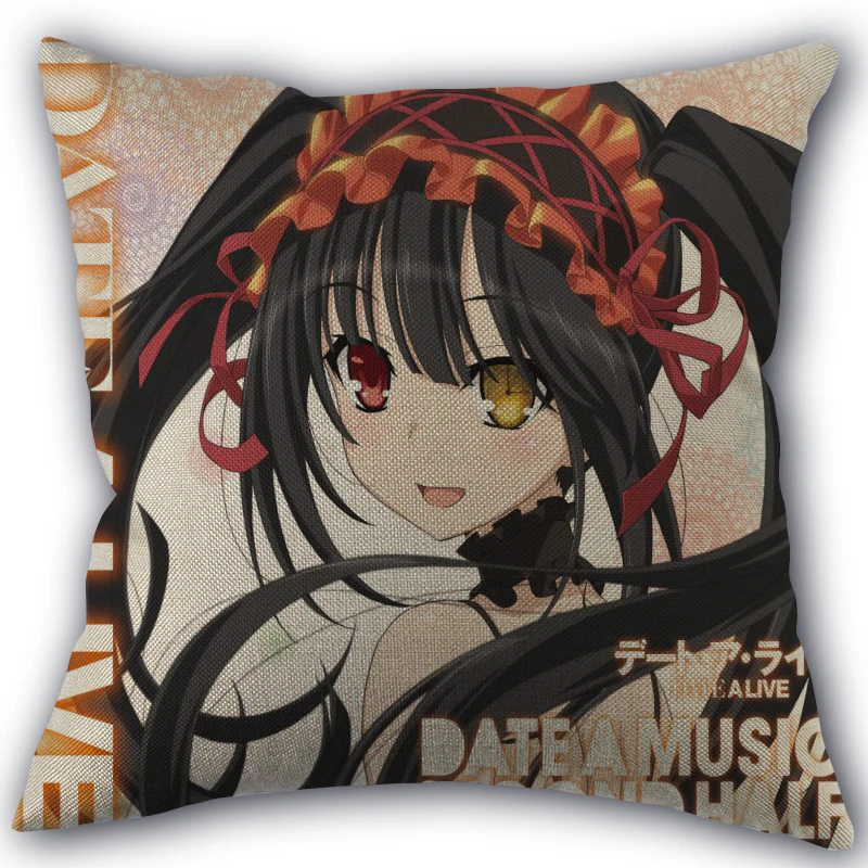 

New Date A Live Anime Pillowcase Cotton Linen Fabric Square Zipper Pillowcase 45X45cm Wedding Decorative Pillow cover