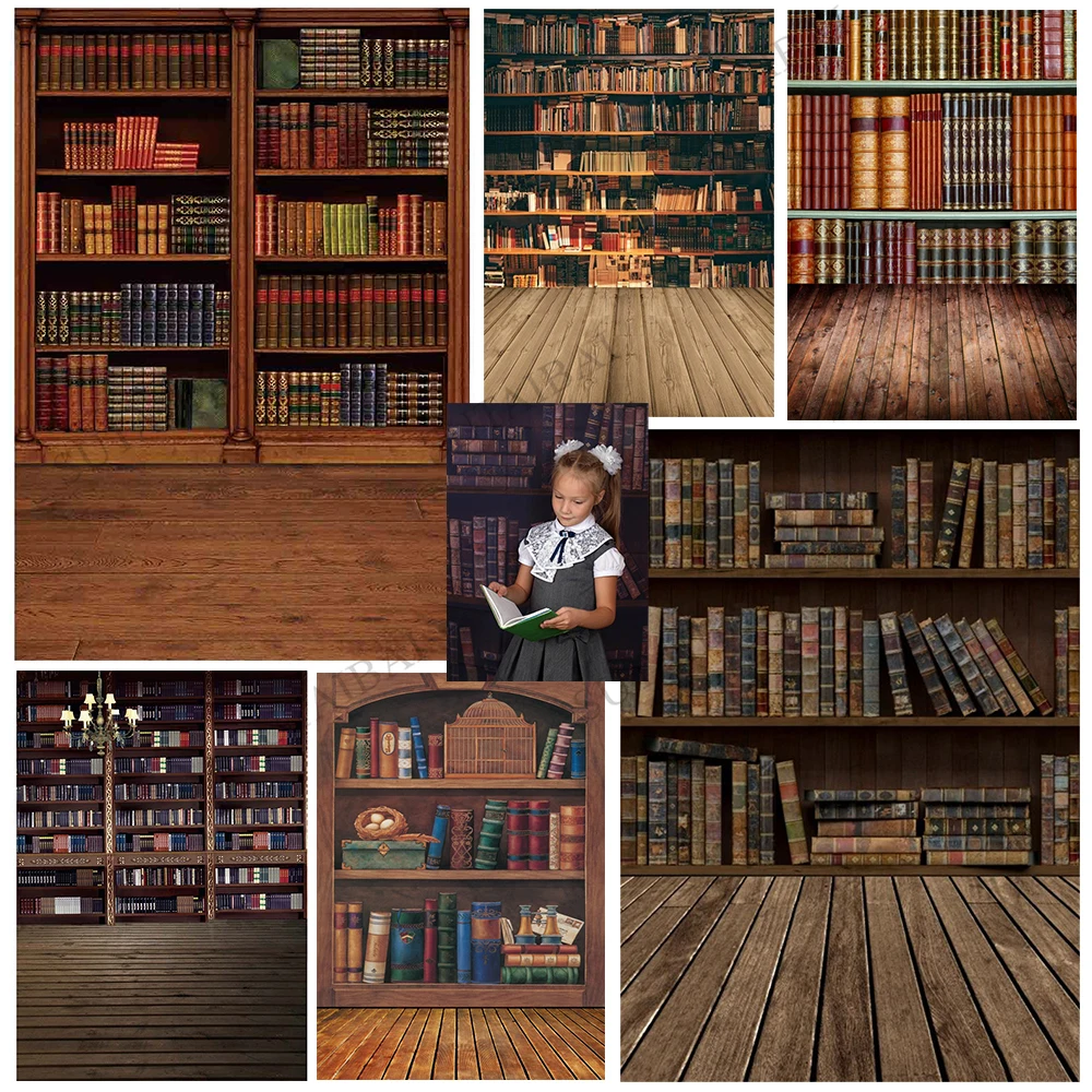 

Old Wooden Bookshelf Books Library Study Child Interior Photocall Vinyl Photography Backdrops Photo Backgrounds Photo Studio