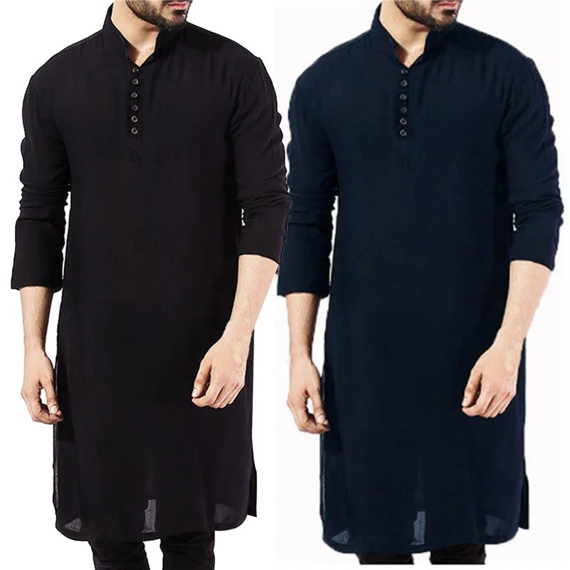 

Muslim Fashion Men Robe Kaftan Islamic Clothing Solid Color Arabian Arab Simple Casual Men's Shirt 2021 Abaya Man Saudi Arabia
