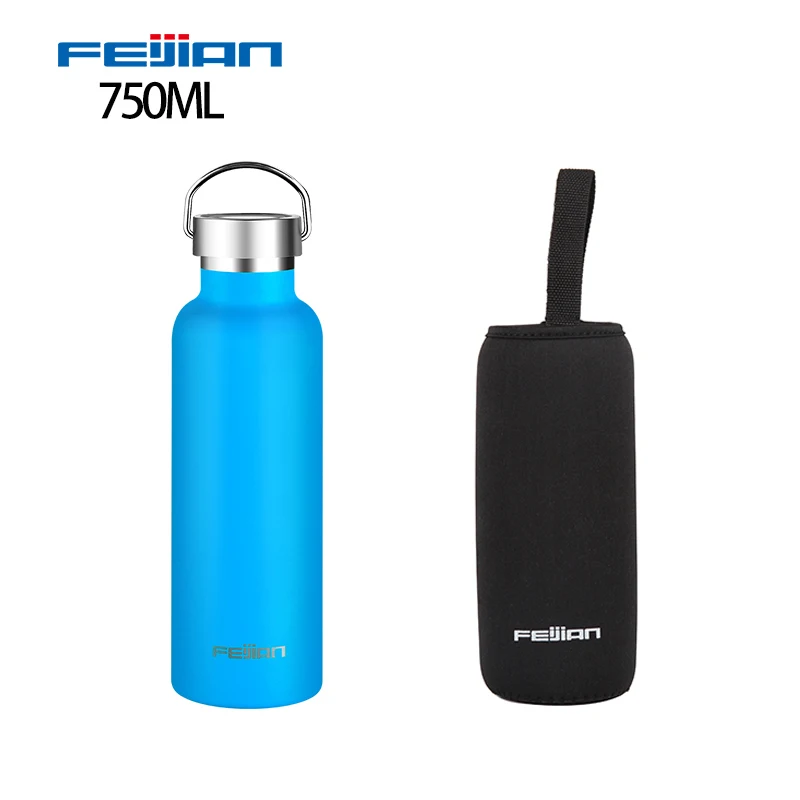 750ml with sleeve FEIJIAN термос из нержавеющей стали с двойными стенками, термос с вакуумной изоляцией, герметичная Спортивная бутылка для воды, Стандартный рот - Цвет: 750ml with sleeve