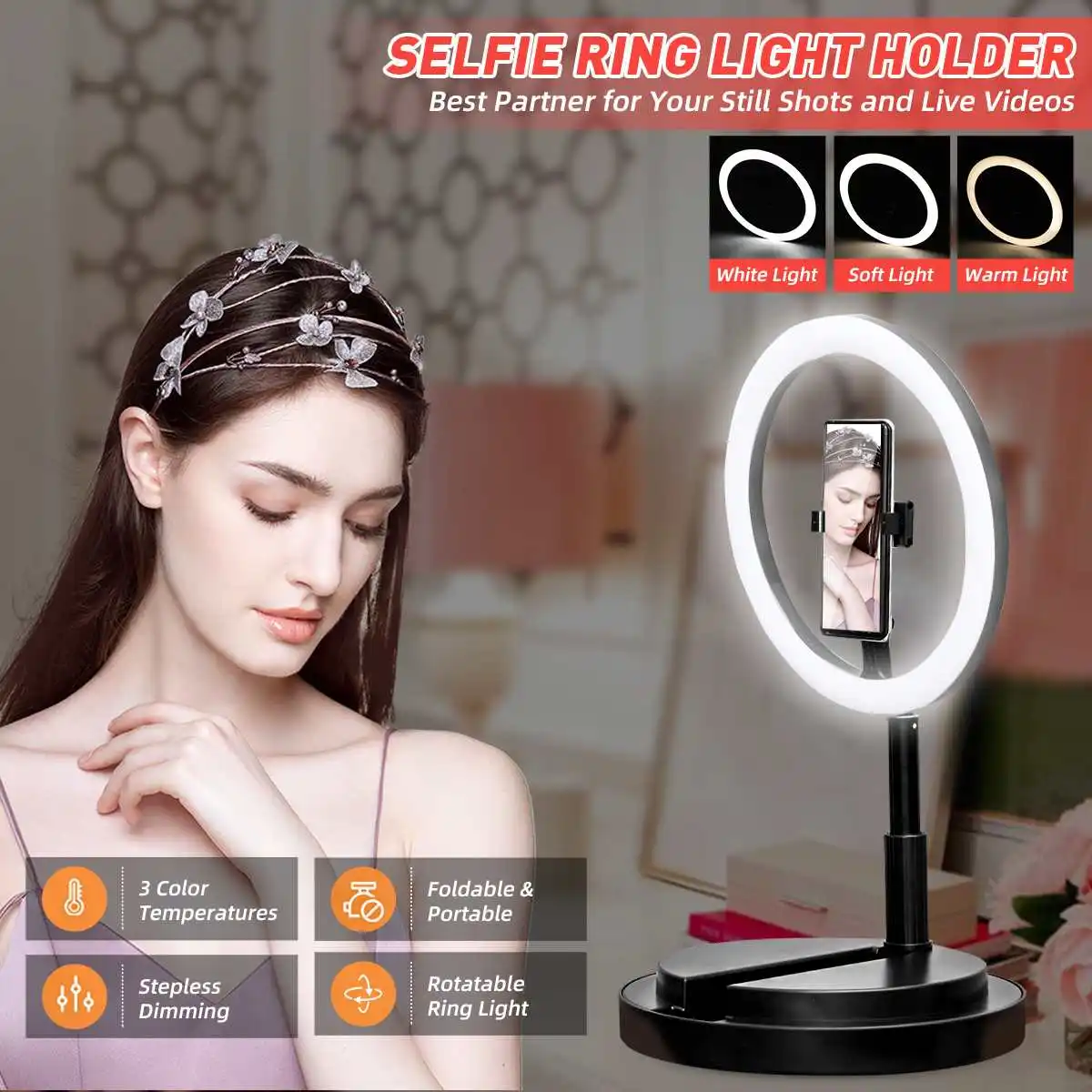 

11 Inch 29cm LED Selfie Ring Light Photography Ringlight Adjustable Phone Stand Holder Fill Light Dimmable Lamp for Youtube Live
