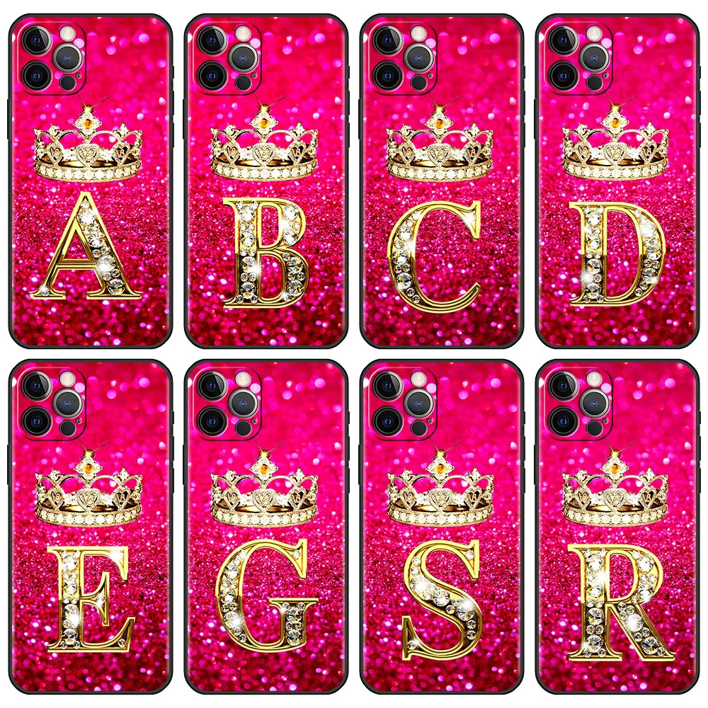

Pink Diamonds Letter Fitted Case for iPhone 13 6.1 inches 11 7 12 Pro XR X XS Max 6 6S 8 Plus 5 5S SE Tpu Soft Phone Capa