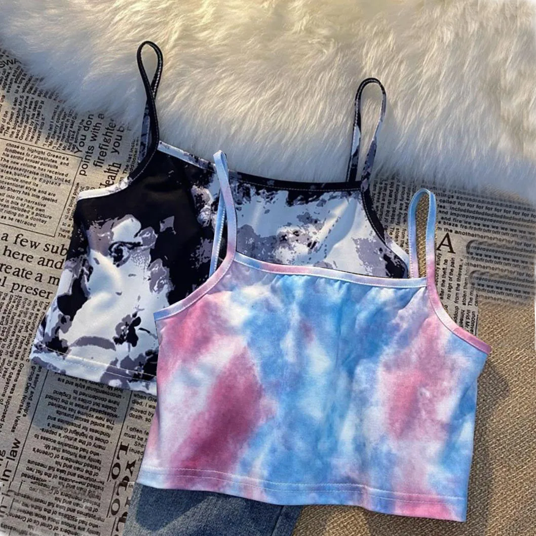 

Women Sleeveless Tank Tops Fashion Tie-dye Print Crop Top Summer Clubwear Fitness Camisole Sexy Slim Activewear Vest Girls Shirt