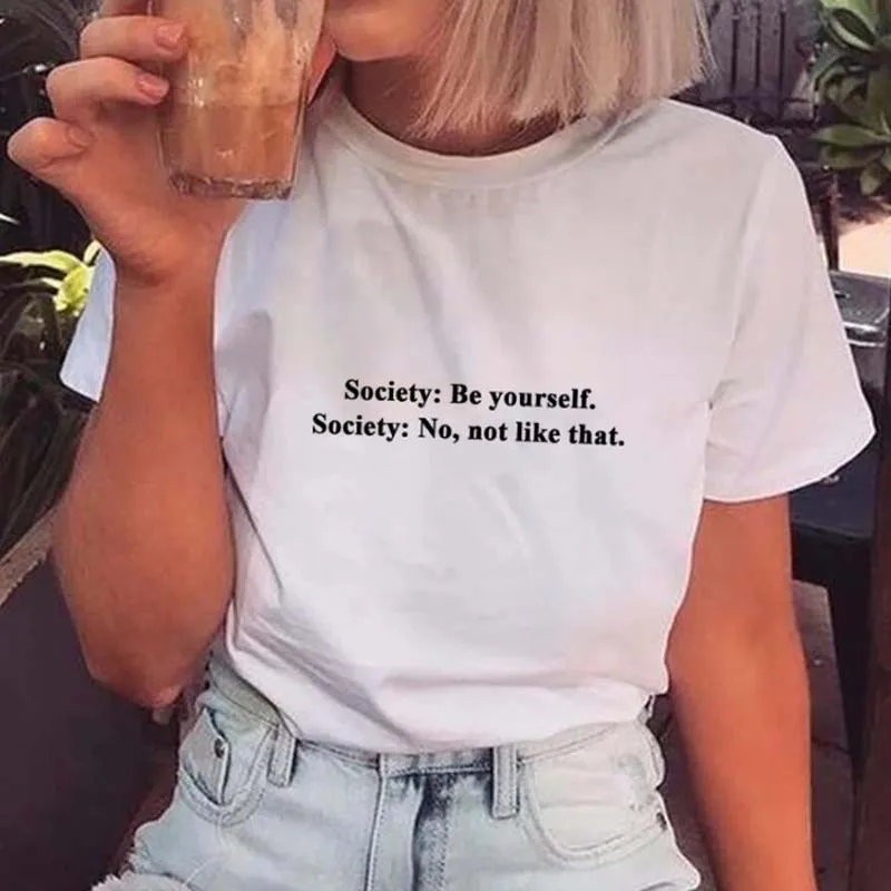 Женская хлопковая Футболка Society Be Yourself модная летняя футболка с коротким рукавом