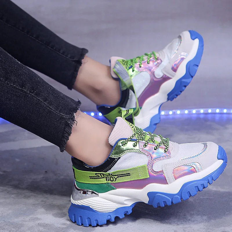 

Women Platform Sneakers Designers Summer Mesh Lace Up Casual Shoes Fashion 5cm High Chunky Sneaker Ladies Vulcanized Shoes Woman