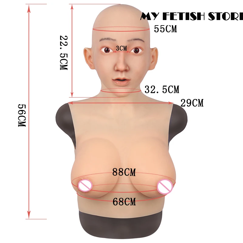 (Christin-1G)Crossdress Full Head Realistic Silicone Girl Female Disguise Party Cosplay Transgender Mask With C Cup Breast Torso