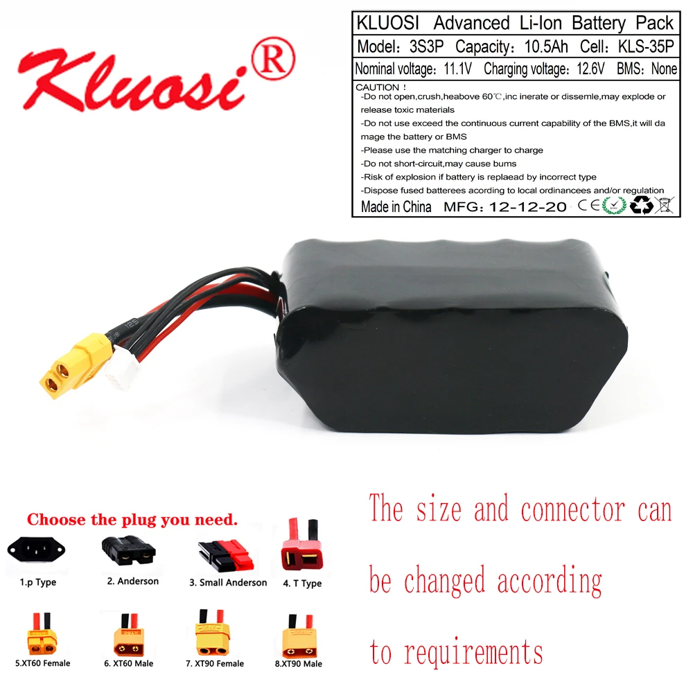 KLUOSI 3S3P 12V 10.5Ah 10Ah 12 6 V Высокая Ёмкость Бла (беспилотный летательный аппарат