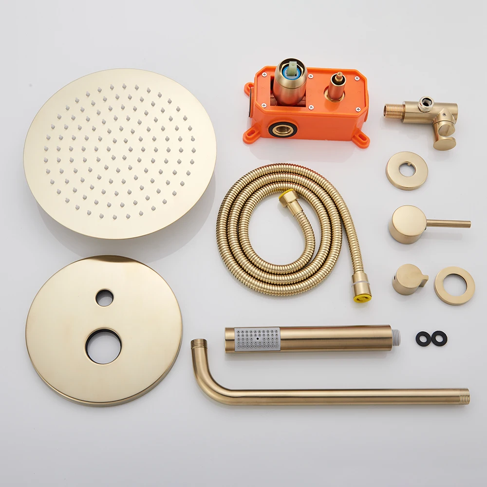 Матовый Золотой смеситель для душа с коробкой набор настенная круглая Лейка